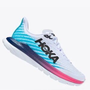 HOKA-Mach 5 Sneaker White/Scuba Blue. Size 8.